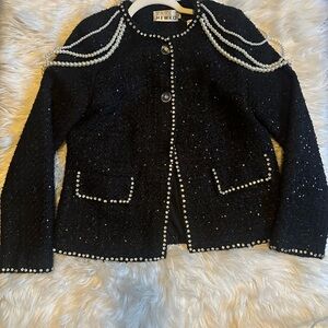 Elegant Black Pearl-Embellished Women's Blazer